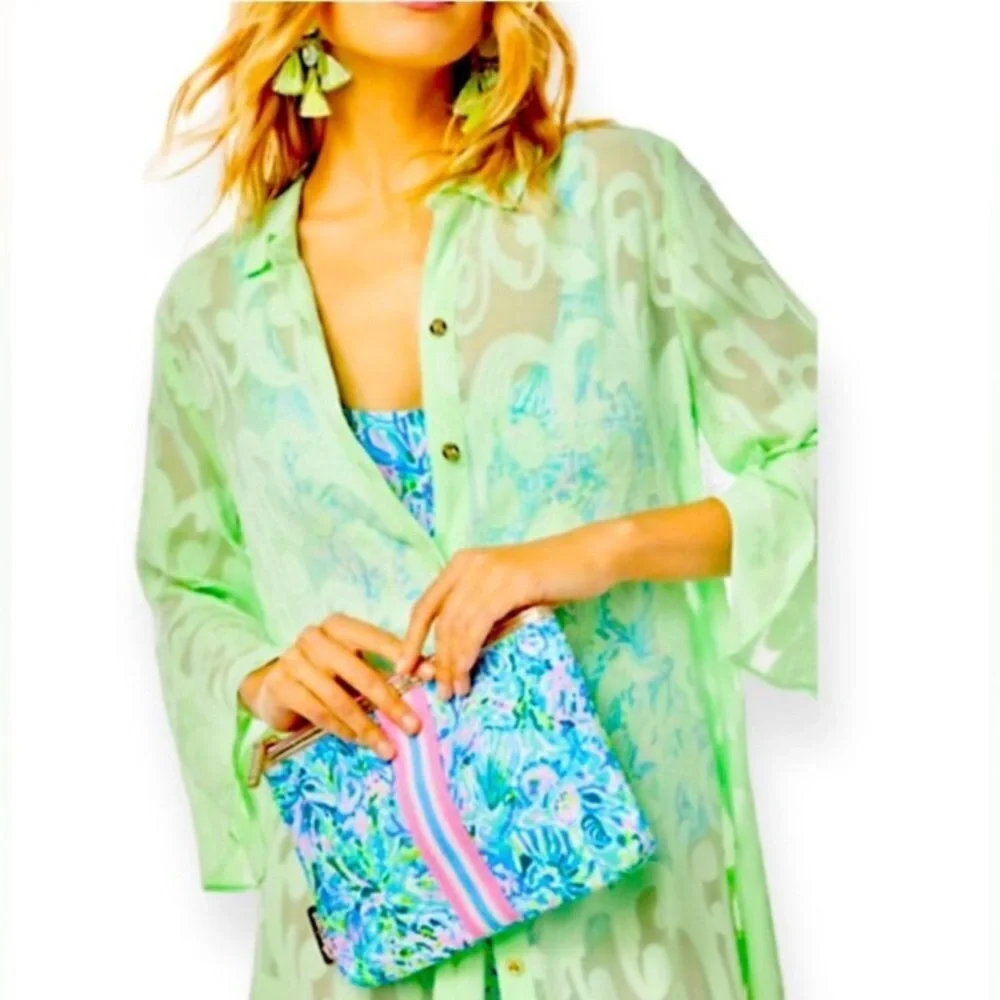 Lilly Pulitzer Surf Blue Soleil Clutch NWOT - Picture 2 of 6